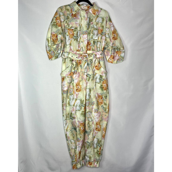 LENA Women's Floral Multicolor Jumpsuit Zip front Short Sleeve Size Medium - Picture 2 of 12